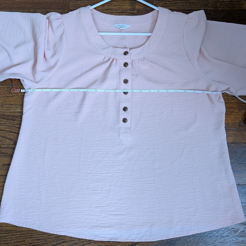 Coral Bay Women's Petite Pink Henley Button Blouse 3/4 Puff Sleeve Top Size PL - Picture 6 of 9